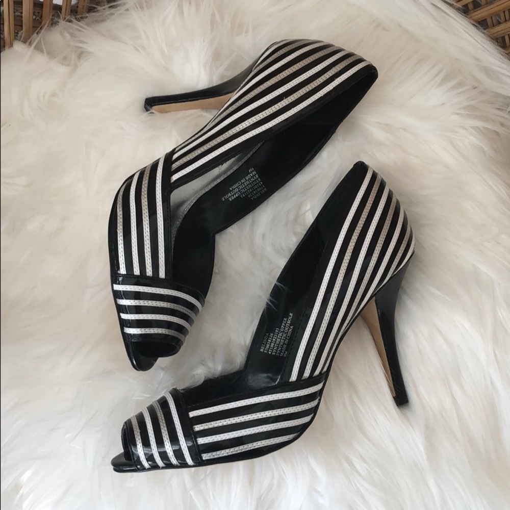 WHBM Patent Leather Striped Peep Toe Pump Shoes